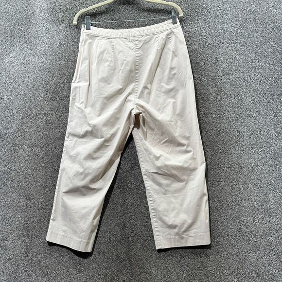 LL Bean Cropped Trouser Pants Women 12 Beige Side Zip Straight Leg - Picture 2 of 14